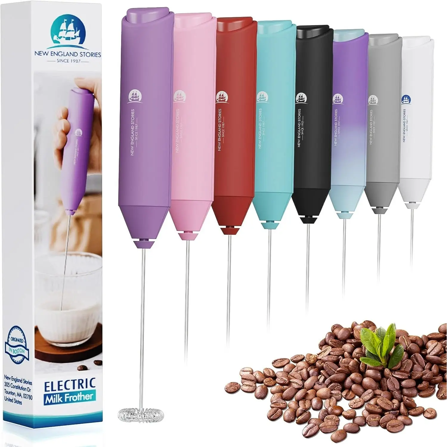 New England Stories Cordless Milk Frother - Powerful Mini Handheld Foam Maker, Coffee Equipment for Coffee Lattes, Light Purple (No Stand Included)