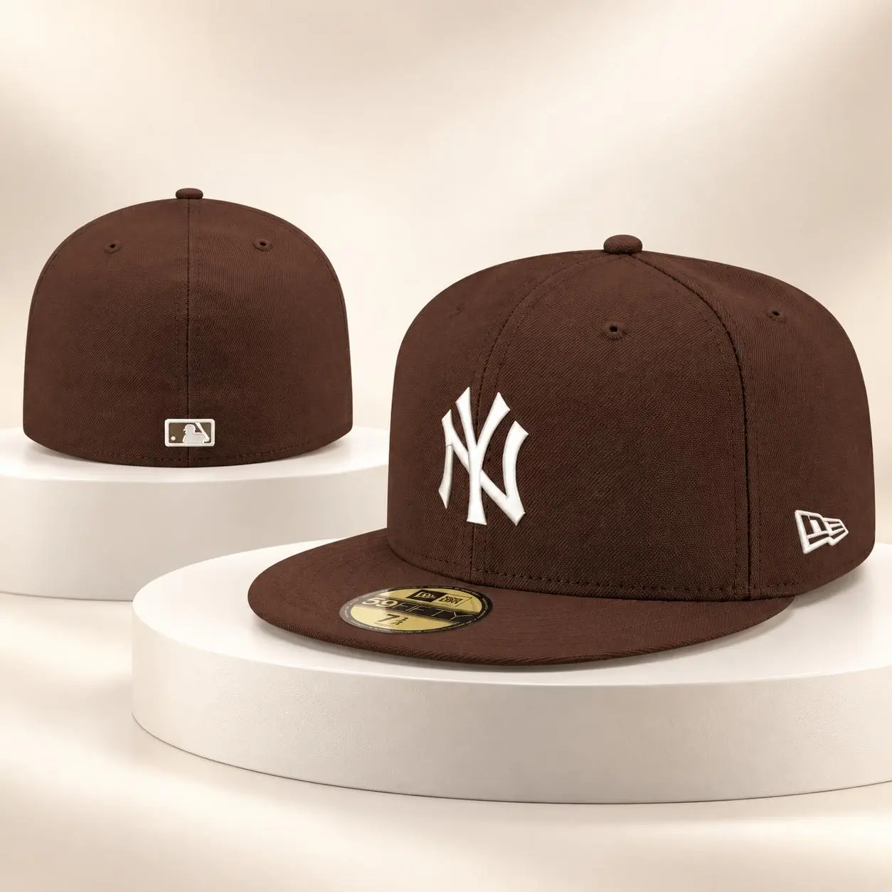 New Era MLB New York Yankees 59FIFTY Cap - Brown with White Logo, Adjustable Fit, Baseball Style, Perfect for Fans