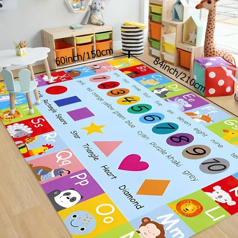 1pc Unisex Crocheted Letter Pattern Mat - Heavy-Duty Anti-Skid Educational Floor Carpet, Machine-Washable Soft Dustproof Household Textile, Decor for Kid Room, Bedroom