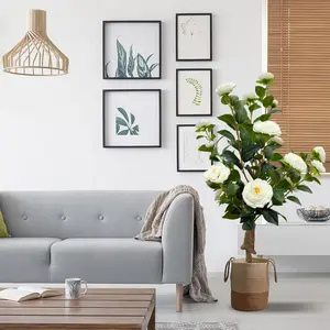 Artificial green plants: Camellia ground planting trees, artificial trees outdoor, courtyard and garden decorative items, all-season plastic leaves, decorative camellias for Christmas, Hanuca, Thanksgiving and June