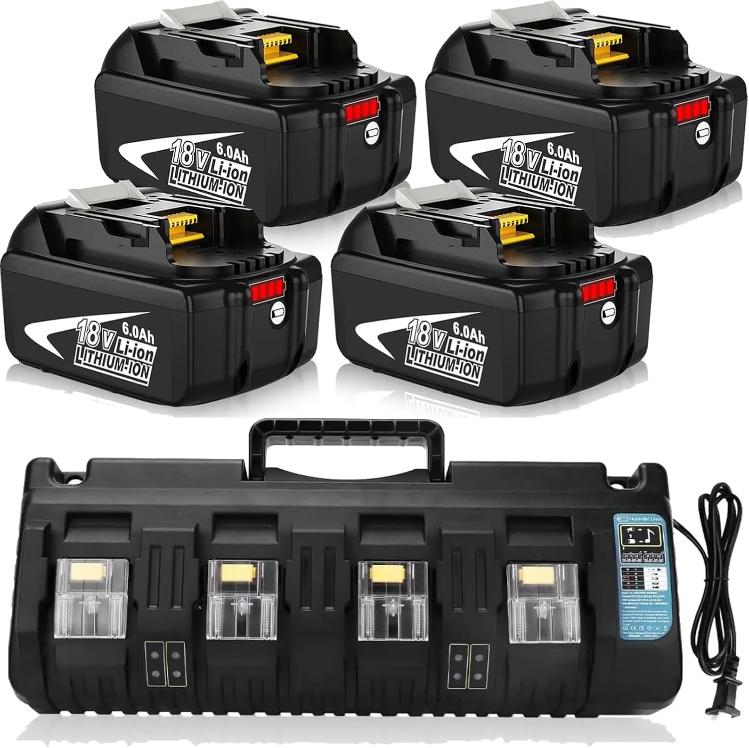Makita BL1860B 18V 6.0Ah Lithium-Ion Replacement Battery - 4 LED Power Check, Run Time Display, 18V Charger Ready Power Tool Accessory Compatible with Makita BL1815, BL1860, BL1850, BL1850B, BL1840, BL1830