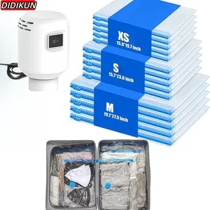 Vacuum Seal Bags for Clothing Travel and Home Storage, Travel Vacuum Bags with Electric Pump, Space Saver Compression Packing Cubes for Luggage Suitcase Bedding Blankets Clothes, 15 Combo