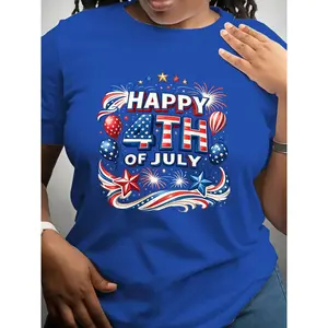Women's Flag Print Round Neck Shortsleeve Tshirt - Soft Casual Top, Machine Washable, Suitable for 4th of July, National Pride Celebrations church outfit men