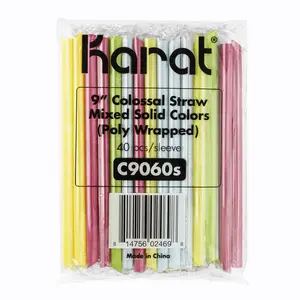 [1,600 pcs] Karat 9" Diagonal Cut Disposable Plastic Boba Straws Poly Wrapped