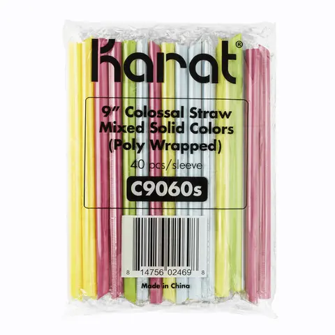 [1,600 pcs] Karat 9" Diagonal Cut Disposable Plastic Boba Straws Poly Wrapped
