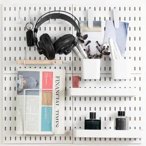 Pegboard Combination Kit, Wall Mounted Set with 4 Pegboards & 14 Accessories, White Peg Boards Organizer for Display, Crafts Organization, Organizer, 22" x 22"