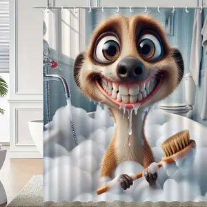 Whimsical Meerkat Shower Curtain - Machine Washable Polyester Bathroom Decor Shower Curtain with Hooks, Playful Bath Partition & Artistic Animal Design for Home, Shower Essentials