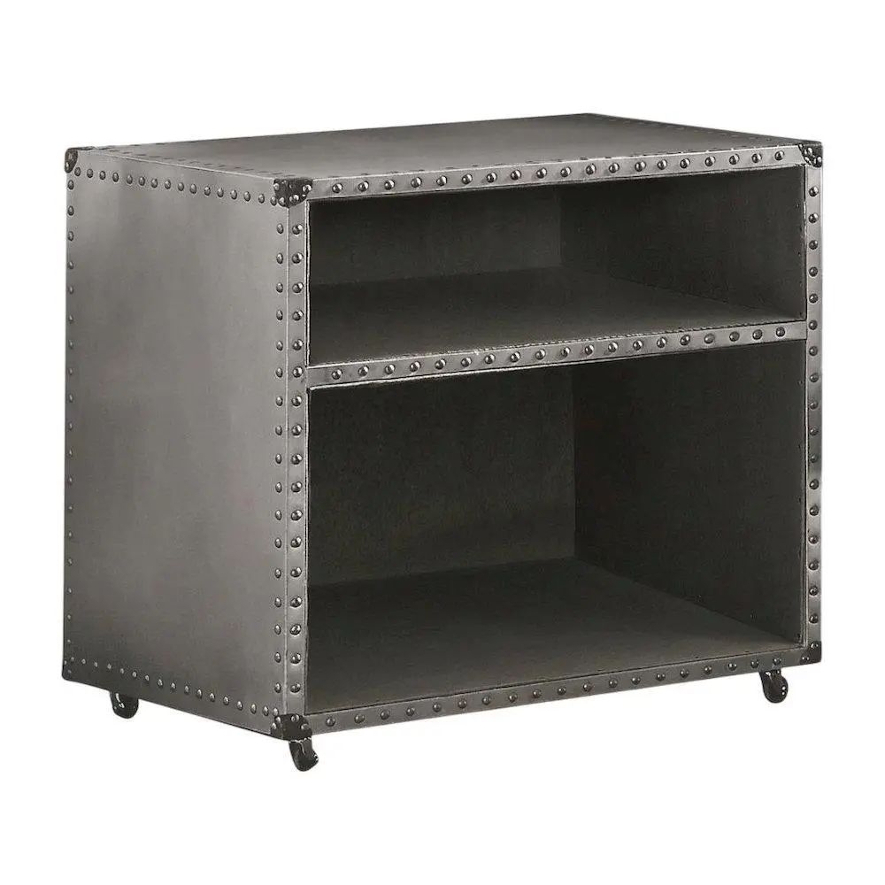 Vintage Brown Rectangular Aluminum Nightstand with USB Dock, Industrial Style, Nailheads, and Ply Frame