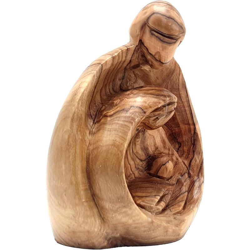 Hand-Carved Olive Wood Holy Family Statue – Mary, Joseph & Baby Jesus Nativity Scene for Christmas Decor – Catholic Wooden Figurine 4.3" for Home or Church Display – HOF001
