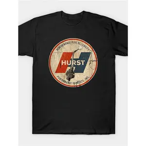 Men's Hurst Performance Graphic T-Shirt - Classic Fit, Casual Crew Neck, Short Sleeve, Comfortable Cotton, Summer Streetwear Essential, Machine Washable - Black with Vintage Logo Design, Casual Attire|Shield Emblem Design|Microelasticity