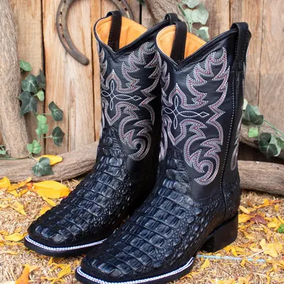 Square Toe Botas De Lagarto Negras Crocodile Crocodile Boots