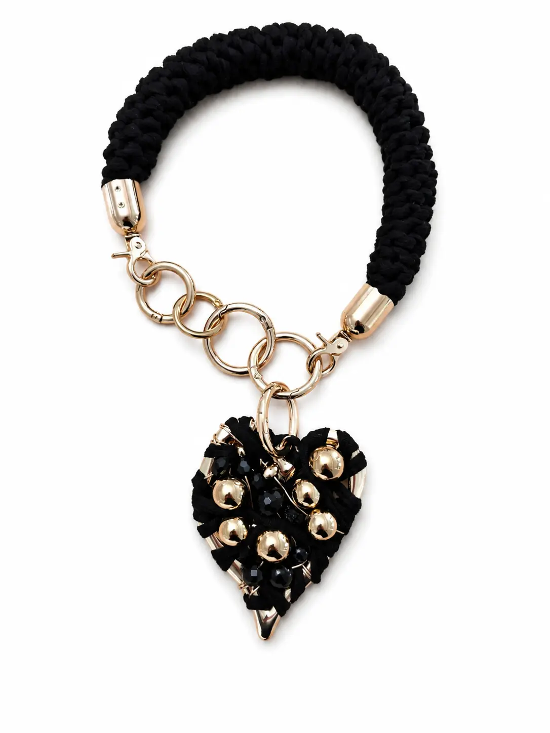 Women's Adjustable Chunky Crochet Choker Necklaces - Handmade Black Crochet Heart Necklaces, Female Casual Costume Jewelry with 2 Usage Ways, Fabric, Mixed Beads