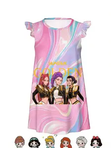 Huntrix Cool Girl Dress, Golden Team Glamorous Look, Gradient Shine, Sweet Cool Style, Short Sleeve, Loose-Fitting, Knee Length, Casual Wear