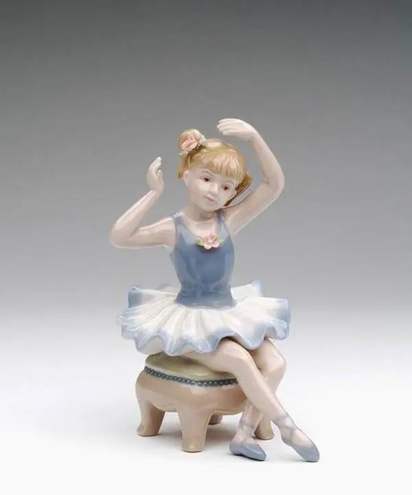 Porcelain Ballerina in Blue Dress Sitting on Chair Figurine 5.5 inch