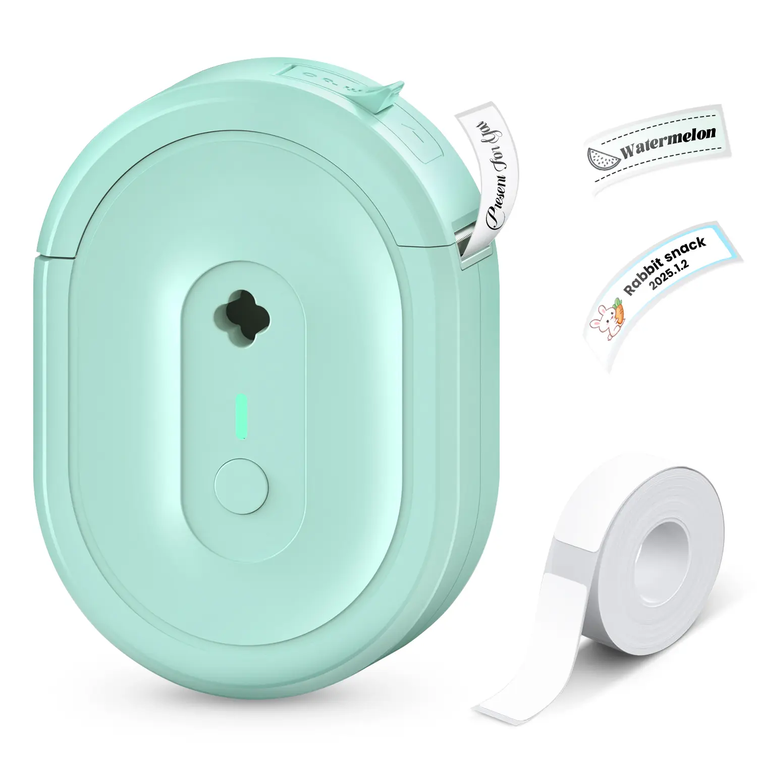 NDYIN N12 Bluetooth Label Maker – Portable Thermal Sticker Printer, Mini Inkless Label Machine for Home, Office, School Organization – Green – Includes 1 Roll