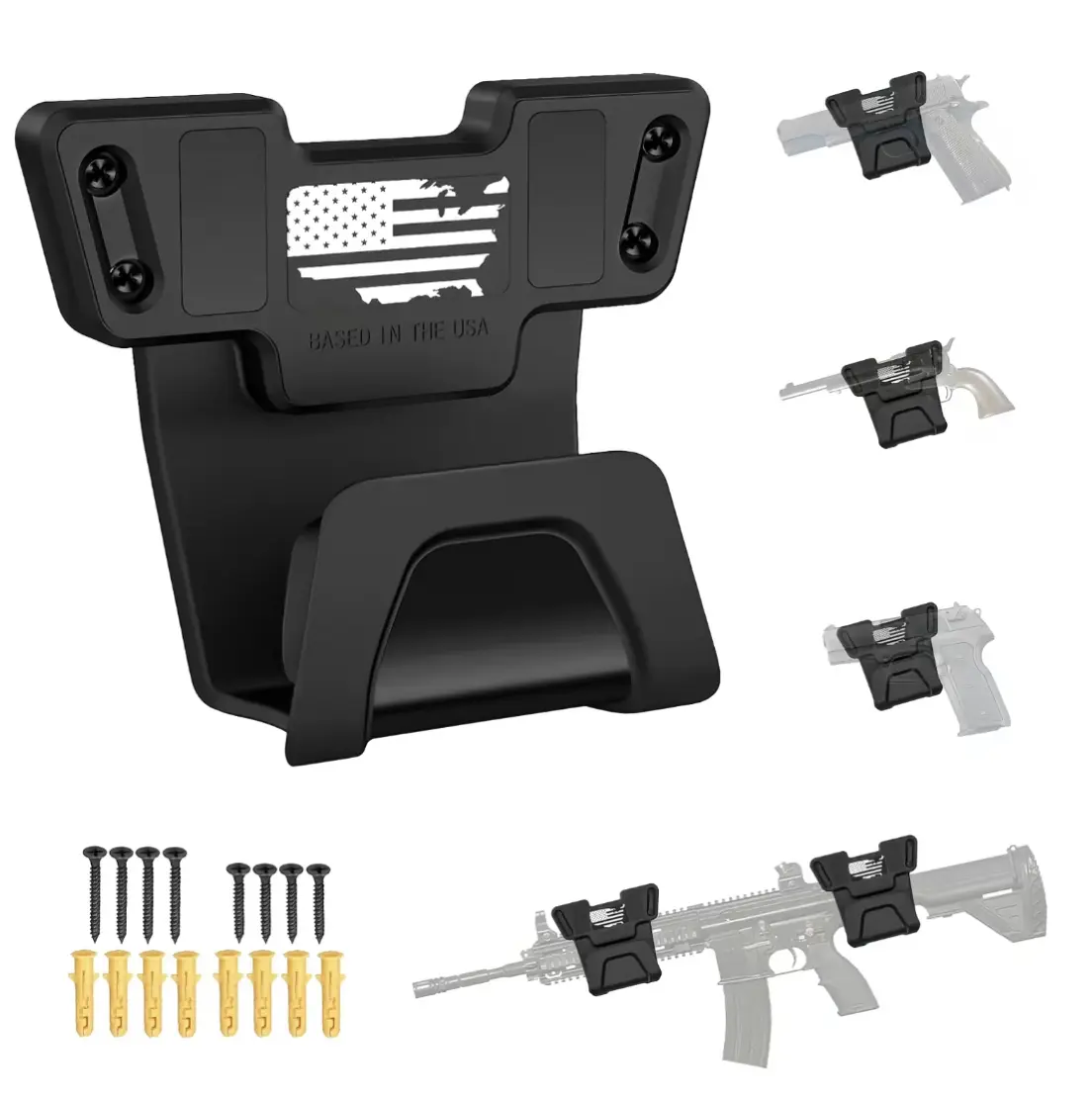 Heavy Duty Durable Gun Rack Wall MountWall Mountable 1-Pack Tactical Wall MountStorage Hanger for Rifles, Shotguns &Handguns, Steel Firearm Wall Rack for IndoorDisplay, Home Office & Gun Safe Accessory(Flag Design)