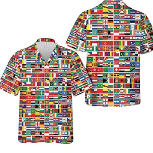 Hawaiian Shirt Global World Flag Print, Country Aloha Button Up, Travel Vacation Beach Outfit for Men Women, History Lovers Gift Menswear Top