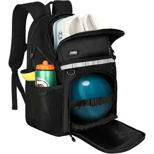 Bowling Backpack, Single Ball Bowling Bag with Shoe Compartment Up to Size 16, with Padded Ball Holder