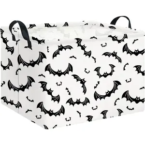 Rectangular  Basket Empty for Halloween,  Storage Basket with Handles, Books Box, Room Decor(Black Bat)