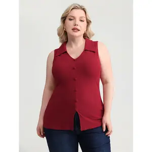 BLOOMCHIC Women's Fitted Spandex Fabric Tank Shirt, Elastic Button Detail, Casual Sleeveless Plus Size Clothes (1x-6x) Garment Womenswear 2026 Summer Vibes Swimweek