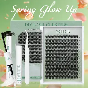 YOULUCK Velvet Touch Lash Clusters Waterproof Long-Lasting Individual Eyelash Extensions with Ultra-Thin Band Bond & Sea l& Remover Makeup For Girls Beginner Friendly