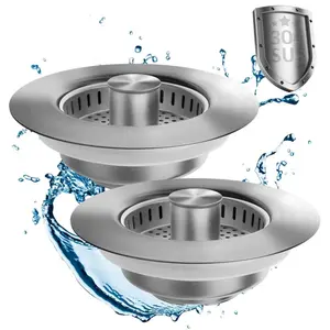 2PACK Upgraded 3 in 1 Kitchen Sink Drain Strainer - Stainless Steel Sink Stopper, Anti-Clogging Sink Food Catcher Basket,for US Standard 3 1/2 inch Drain (1)