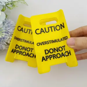 Caution Overstimulated Sign Hair Claw Clip, Yellow Sign with Black Text, Warning Message for Safety Awareness Sensory Input Heart Potentially, Unique Design Statement Piece Funny Clip for Women, Wife, GF, BFF, Workers