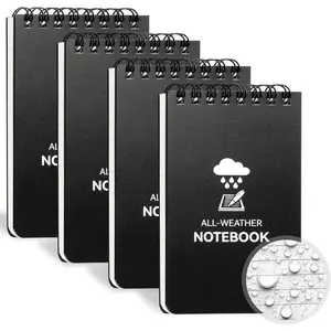 Notebook, 4 Pack Top-Spiral Pocket Notepad, 3" x 5" Weatherproof NotePad,  Weather  Pocket Notebook Little Memo Steno Note Pads for Outdoor Office School Recording, Black