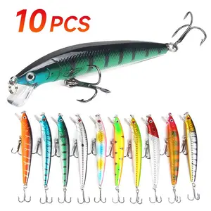 10-Piece Minnow Lure Set, Mixed Colors Realistic Hard Bait, 3D Fish Eye, Strengthened Treble Hooks, Freshwater Saltwater Fishing, Fishing Lures