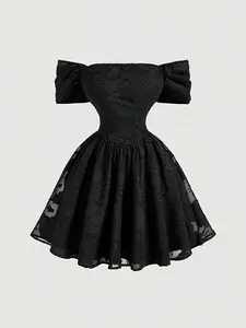 Off-Shoulder Floral Print Puff Dress, Elegant Short Party Gown Formal Wear, Perfect for Weddings, Bridesmaid Dresses, Fashionable Holiday Attire