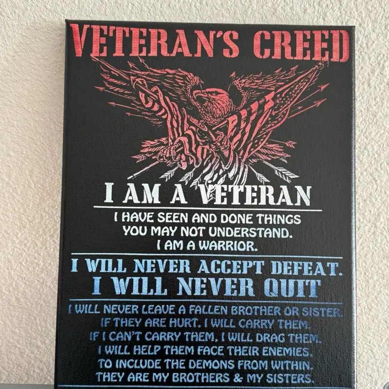 Veteran’s Creed Laser Engraved Canvas Wall Art – 12” x 9” Patriotic Military Décor
