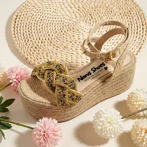 Mireya Handcrafted Jute Sandals 6 cm Height Lightweight Comfortable Elegant Regular Foot Decor Shoe Footwear flip flops