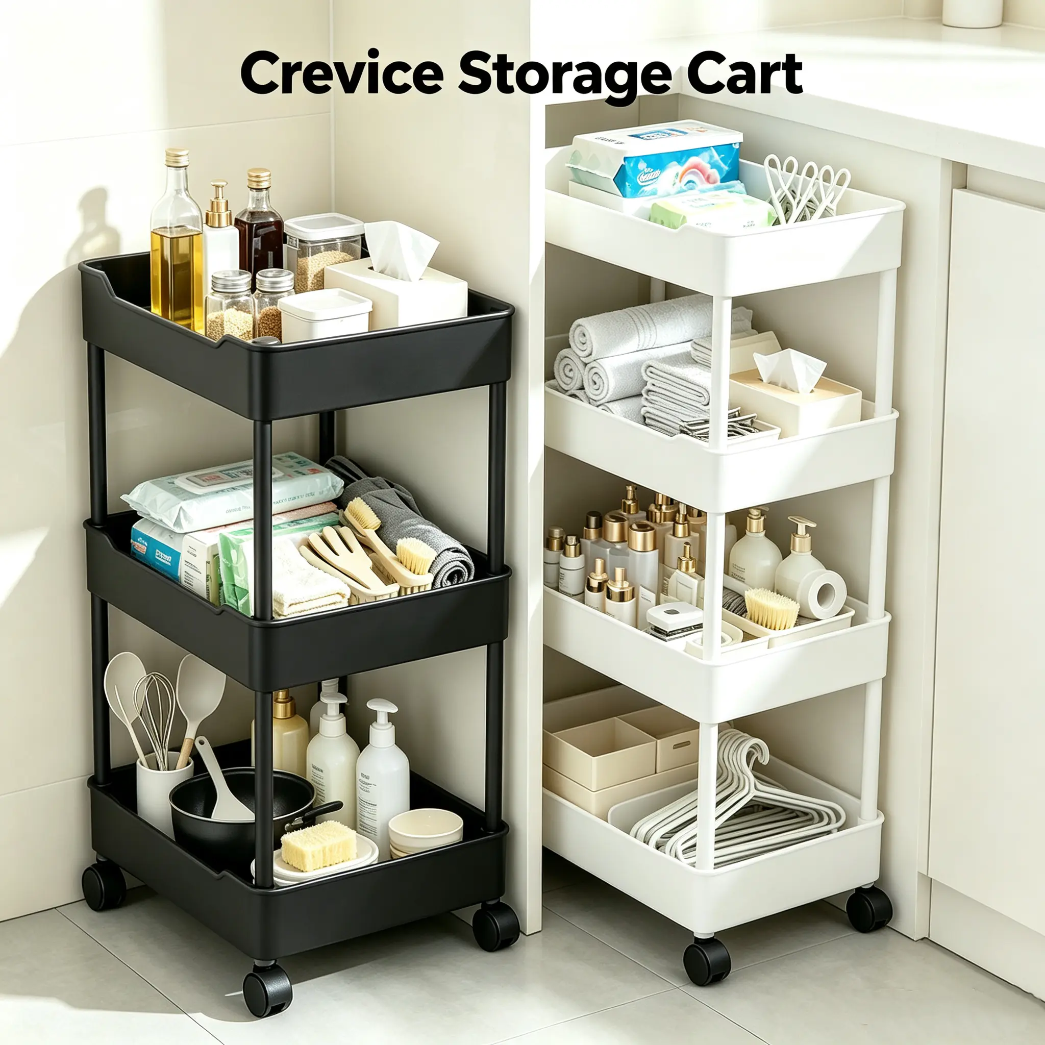 Slim Rolling Storage Cart with Drainage Hole, Mobile Gap Utility Organizer Cart with Lockable Wheels, Freestanding Narrow Shelving Unit for Kitchen Bathroom Laundry Bedroom Side Gap Storage, Raised Edge Anti-Slip Tray Easy Assembly Home Storage