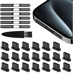USB C Dust Plug Port Cover Protectors 20 PCS with Phone Speaker Cover Bumper Stickers 6 PCS Compatible for iPhone 17, iPhone 15/16/16 Plus/16 Pro/16 Pro Max with Cleaning Brush Accessories