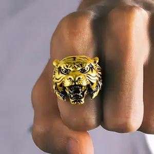 U7 Tiger Head Ring Men’s Rings Jewelry Masculine Animal Ring Stainless Steel Punk Rock Biker Ring Gift