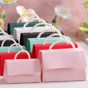 Embossed Floral Pattern Gift Box with Faux Pearl Handle, 10pcs/set Elegant Gift Box for Wedding, Anniversary, Party, Gift Wrapping Supplies