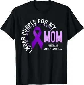 Lady's 100% Cotton Short-Sleeve Casual Graphic T-Shirt, Everyday Wear for Pancreatic Cancer Awareness (I Wear Purple For My Mom)