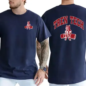 Tren Tech Bulldog Barbell Graphic T-Shirt Gym Workout Fitness Bodybuilding Tee Strong Dog Lifting Design Back Print Unisex Shirt USA Apparel