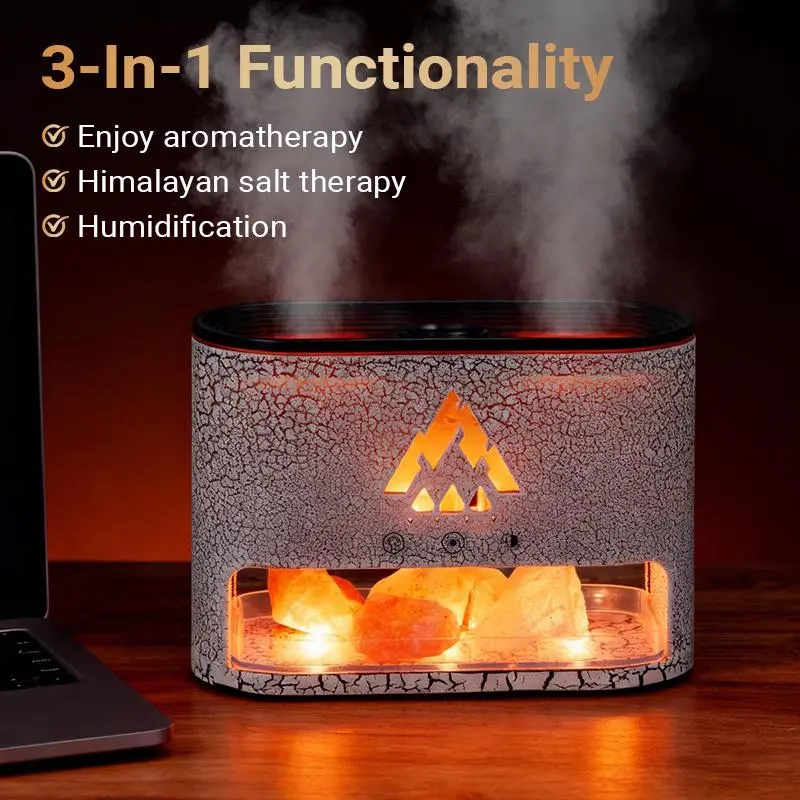 Flame Rock Aromatherapy Diffuser – 250ml Essential Oil Diffuser with Realistic Flame Effect, Jellyfish Mist & Colorful LEDs – Cool Mist, Timer & Auto Shut-Off for Home, Bedroom or Office #tiktokshoppstockup