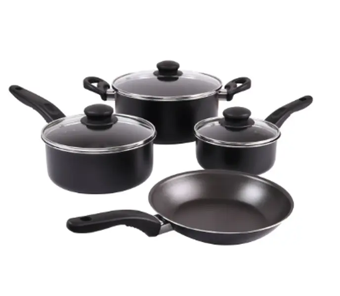7 Piece Non Stick Aluminium, Pots and Pans Cookware Set, Black
