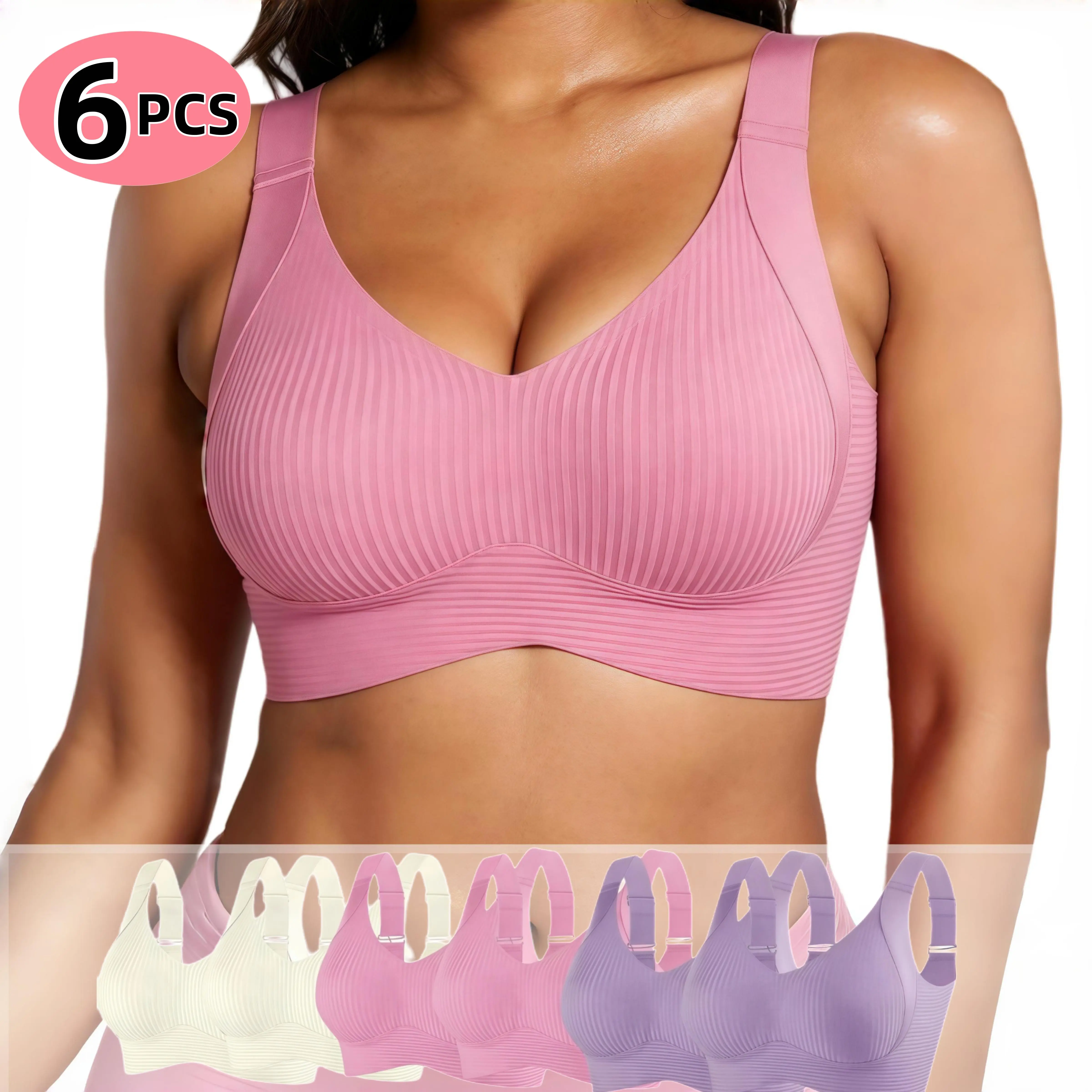 H  Plus Size Seamless Lingerie 6-Pack, Wide Straps. Great coverage, classic & versatile. Pair with dresses, knitwear and suits. All-season wear to accentuate curves. Perfect for daily looks, fitness, yoga, running and camping. Womenswear Bras Everyday