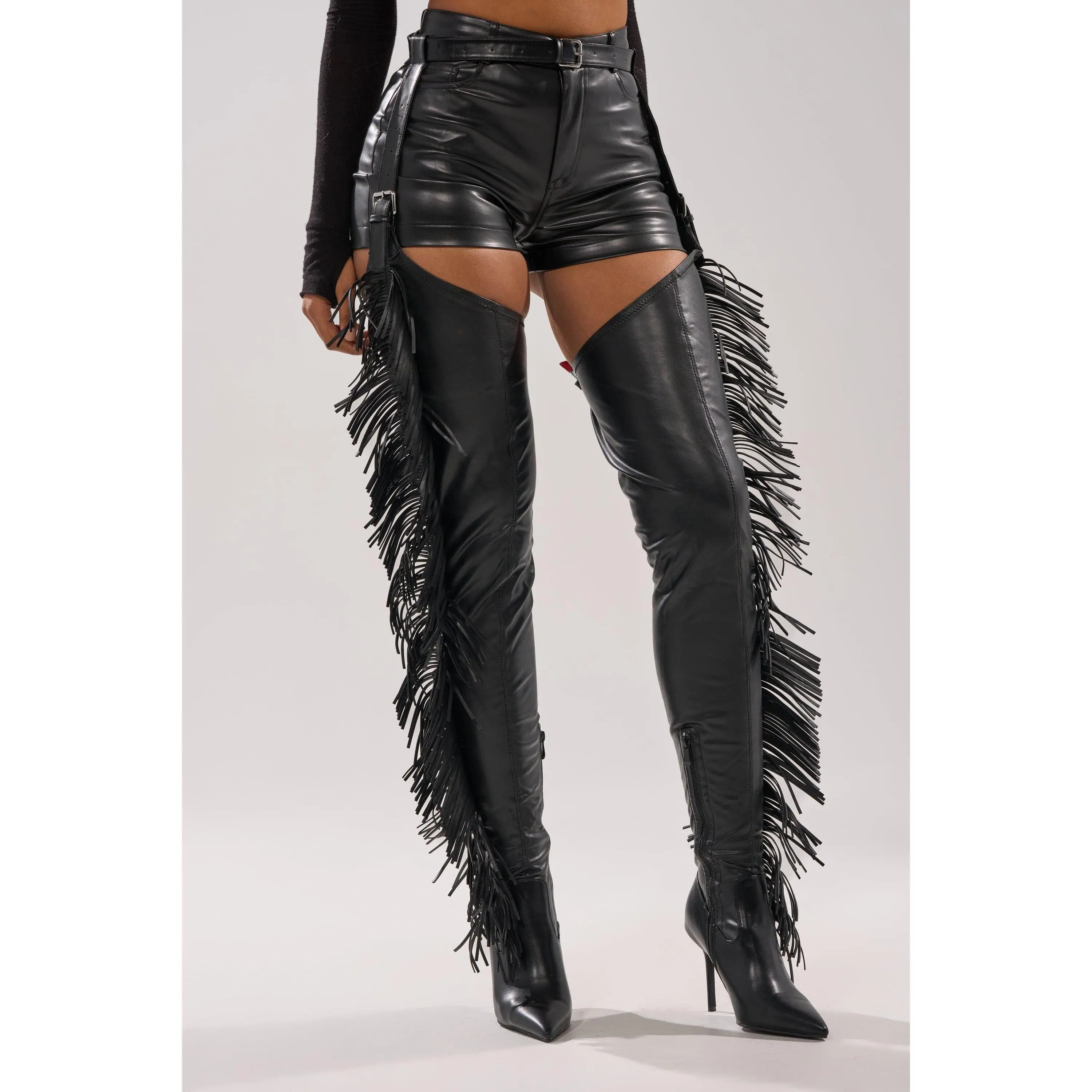 AZALEA WANG KATRICE BLACK STILETTO WESTERN FRINGE CHAP BOOT AZALEA WANG KATRICE BLACK STILETTO WESTERN FRINGE CHAP BOOT