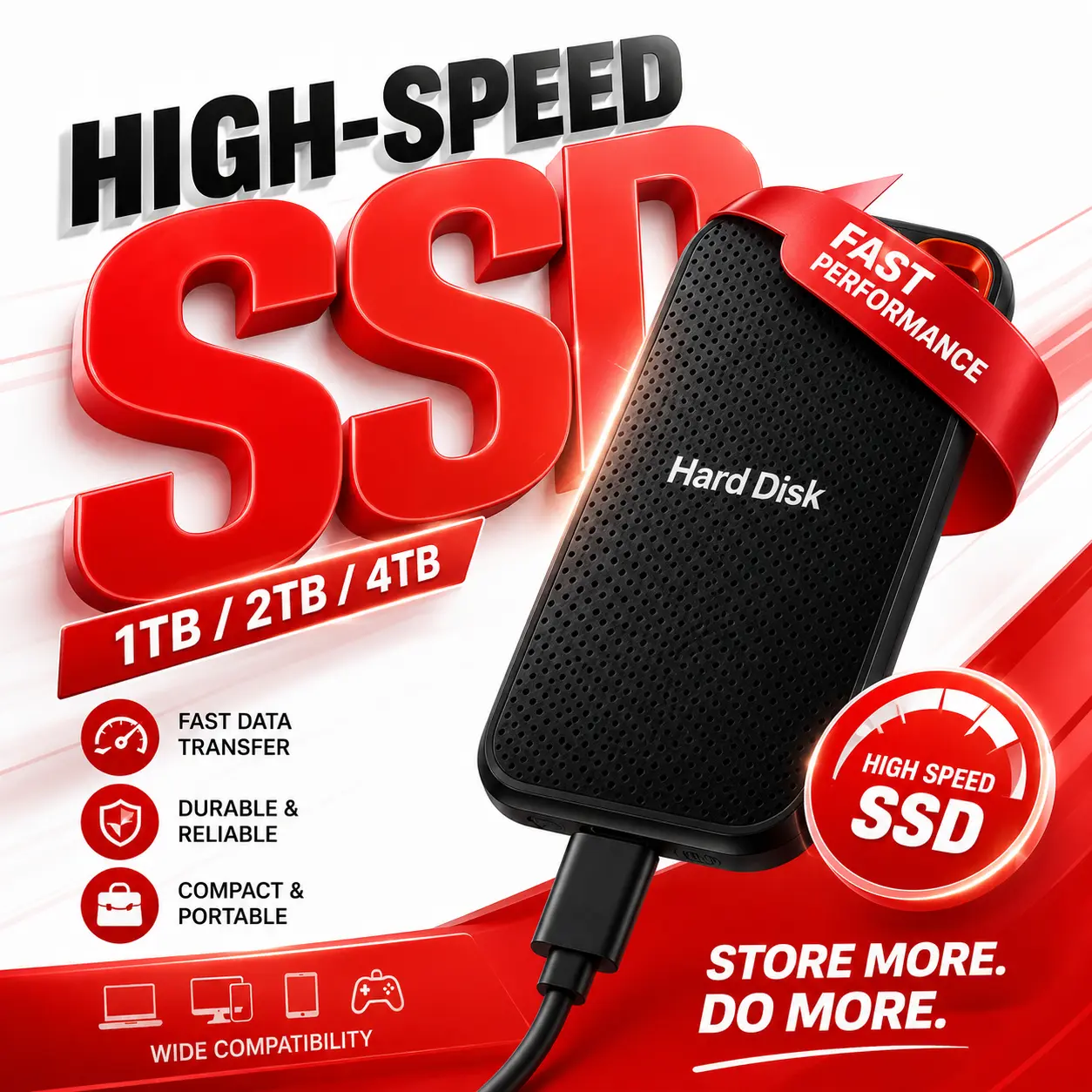 Portable External SSD 1TB Hard Drive 2TB USB Fast Type-C Hard Disk for Laptop Mac Windows Phone Photo Video Daily Use