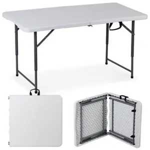ZENSTYLE Folding Table Adjustable 4FT Plastic Table Picnic Camping w/Carry Handle White