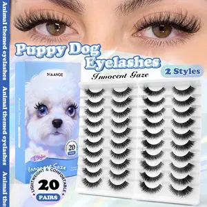 MAANGE 20 Pairs Puppy Dog False Lashes, C Curl Innocent Droopy Style, Lightweight & Comfortable, 2 Styles Mixed, Soft Lashes for Youthful Cute Makeup, Reusable Faux Mink Lashes