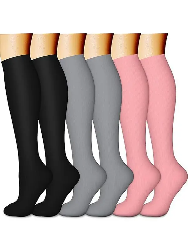 Women's Basic Minimalist Solid Style Ribbed Fit Compression Socks Set by Socks Laboratory - 6 Pack, Relieves Varicose Veins, Reduces Muscle Soreness, Supports Leg Health, Ideal for Nurses, Ladies