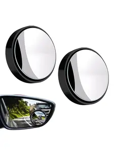 Blind Spot Auto Rearview Mirror, 2 Inch Reusable Circular High Definition Glass Convex 360° Wide Angle Side Mirror, Includes Suction Cup, for Cars SUVs Trucks Car Accessories (Black)