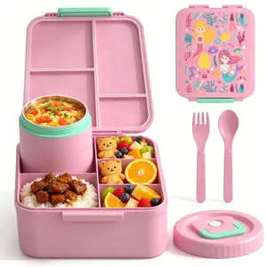 Lunch Box For Kids Insulated Hot Soup Jar Included Divided Meal Kit, Transparent Clear Lid Quick Snack Visibility Road Trips & Travel