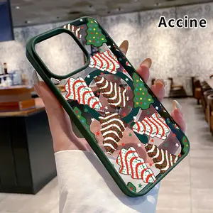 Cookie Christmas Dream Pattern Magnetic Phone Case for iPhone 17 Pro Max 16 Plus 15 14 13 12 11 Air E  Non-Yellowing Clear Crystal Drop-Proof Slim Silicone Shockproof Transparent Acrylic Cover Supports Wireless Charging.