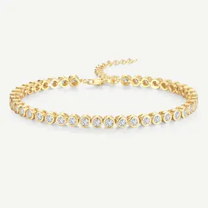 FANCIME "Orbit" Classic Sterling Silver Bezel Set Tennis Bracelet Adjustable Chain